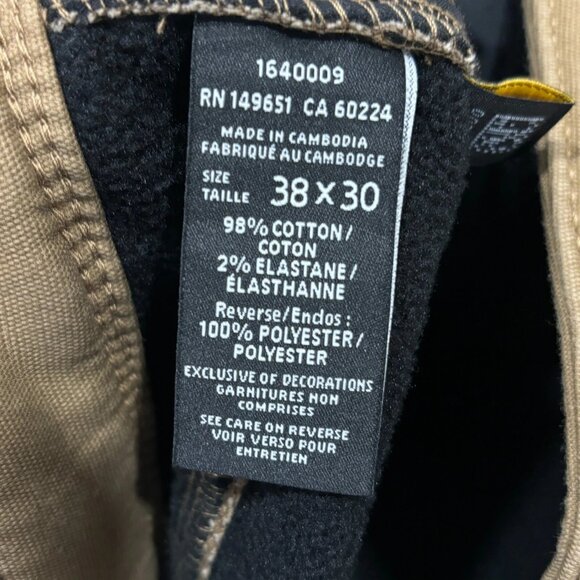 CAT Caterpillar Work Pants Mens 38 x 30 Brown Canvas Fleece Lined Insulated - Picture 11 of 12